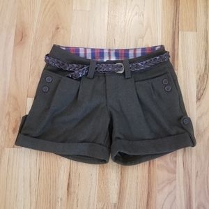 Korean Brand Olive Dark Green Winter Shorts Cotton Cuffed Dress Shorts with belt